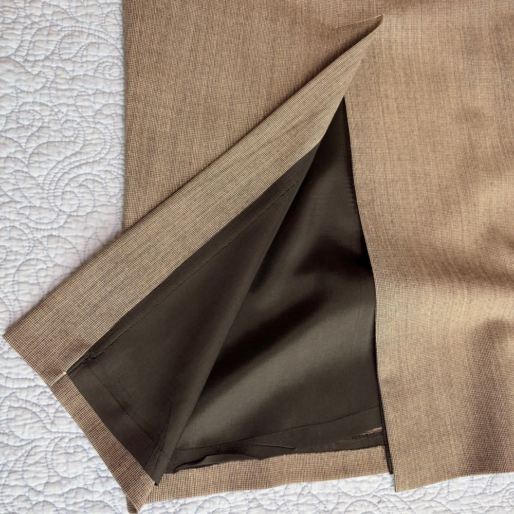 Valerie Stevens Pure Wool Maxi Skirt Gray Brown Micro Check Size 12 - Picture 9 of 10